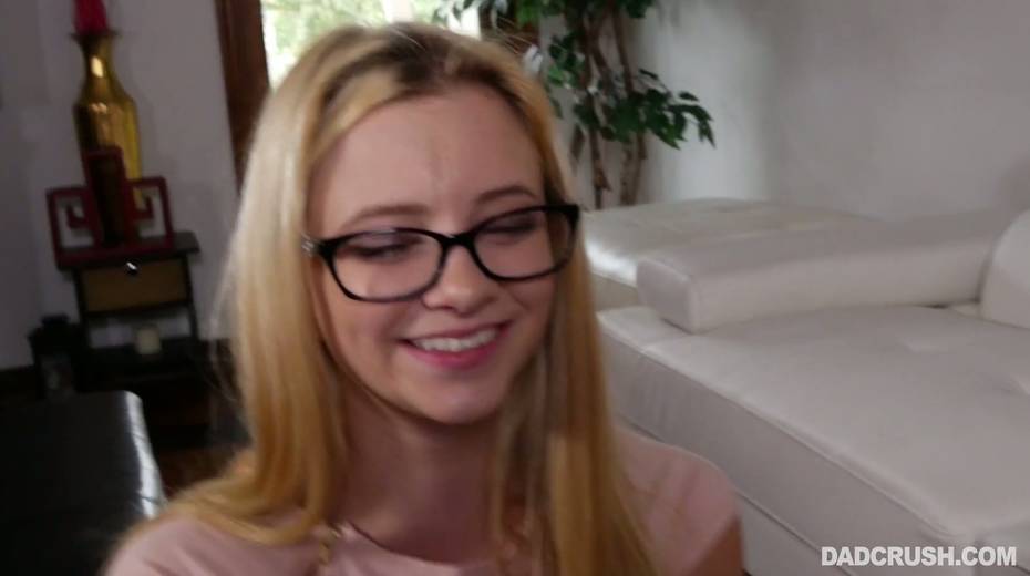 Blonde in glasses Riley Star gives a blowjob to her step daddy - 3. pic