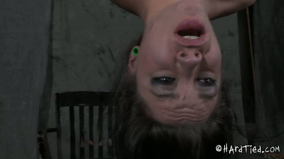 Suspended sex-slave is fucked in her deep throat in upside down position - 2. pic