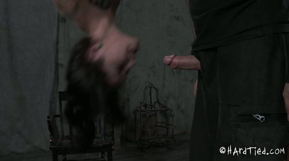 Suspended sex-slave is fucked in her deep throat in upside down position - 7. pic