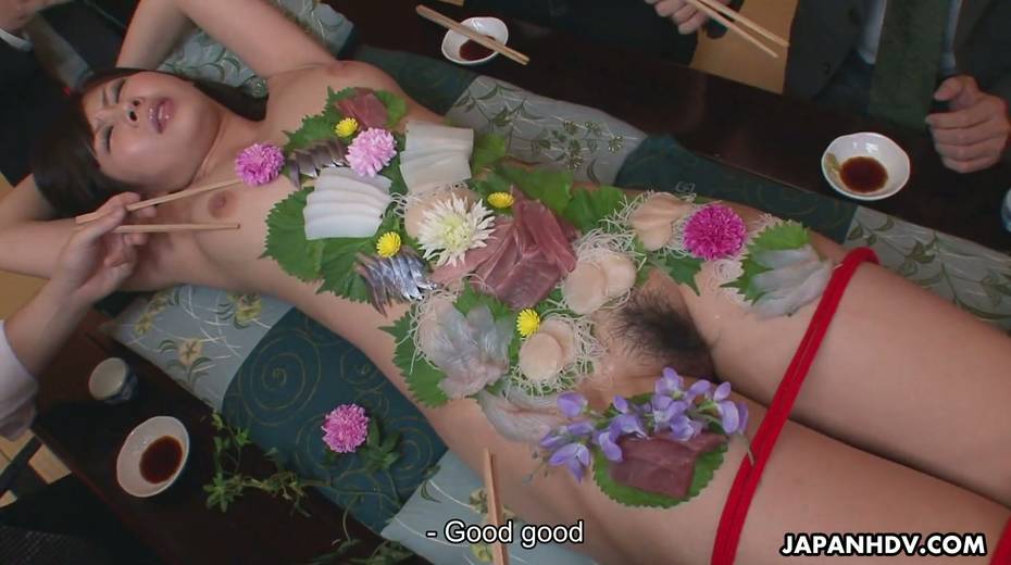 Several dudes enjoys eating meal from nude body of sexy Japanese whore Yume Sorano - 2. pic