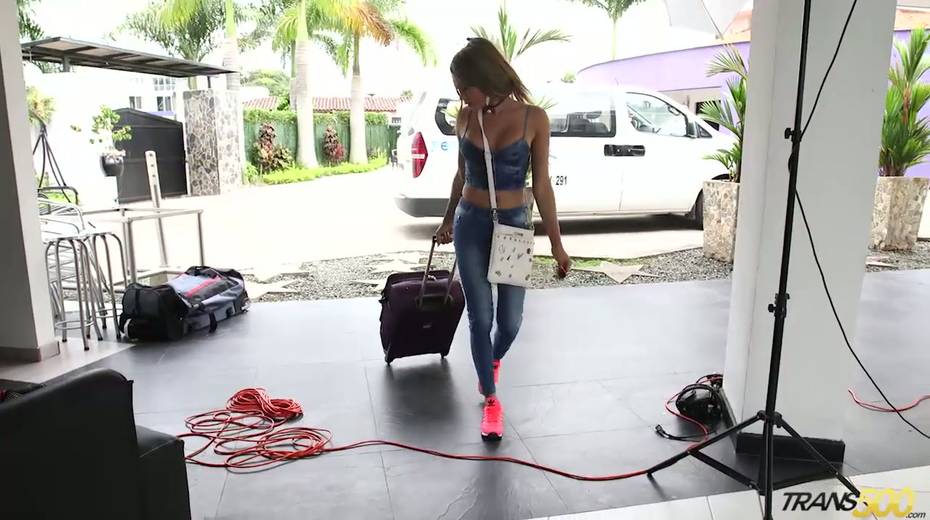 Eye catching and bootyful T-girl Sofia Obregon gets naked and plays with dick - 3. pic