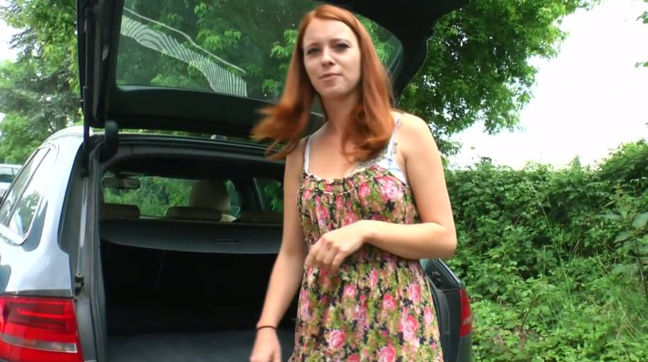 Yummy ginger girlfriend is masturbating her whorish pussy in the trunk - 5. pic