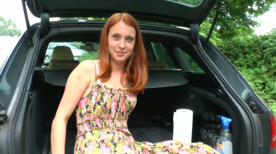 Yummy ginger girlfriend is masturbating her whorish pussy in the trunk - 6. pic