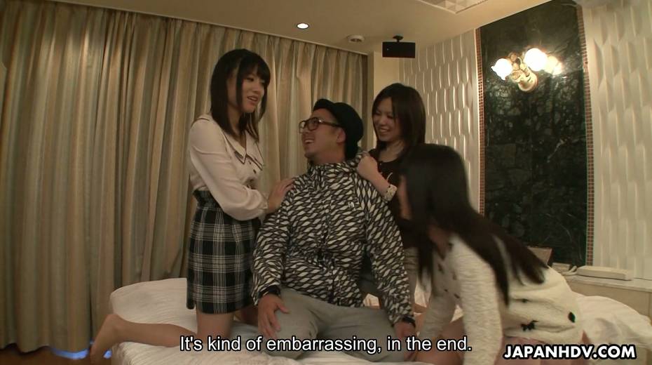 Three naughty Japanese girlfriends give a good Asian blowjob on pov camera - 7. pic