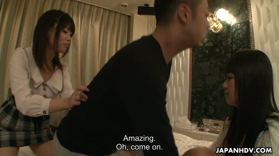 Three naughty Japanese girlfriends give a good Asian blowjob on pov camera - 9. pic