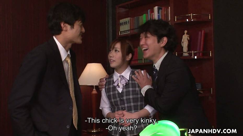 Boss and his assistant fuck naughty intern Aiko Endou right in the office - 3. pic