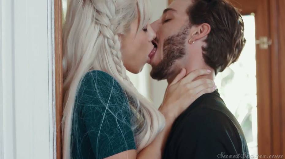 Cute petite blonde Elsa Jean hops on hard and big hose and gives her head - 3. pic