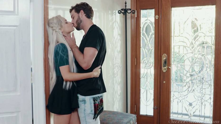 Cute petite blonde Elsa Jean hops on hard and big hose and gives her head - 4. pic