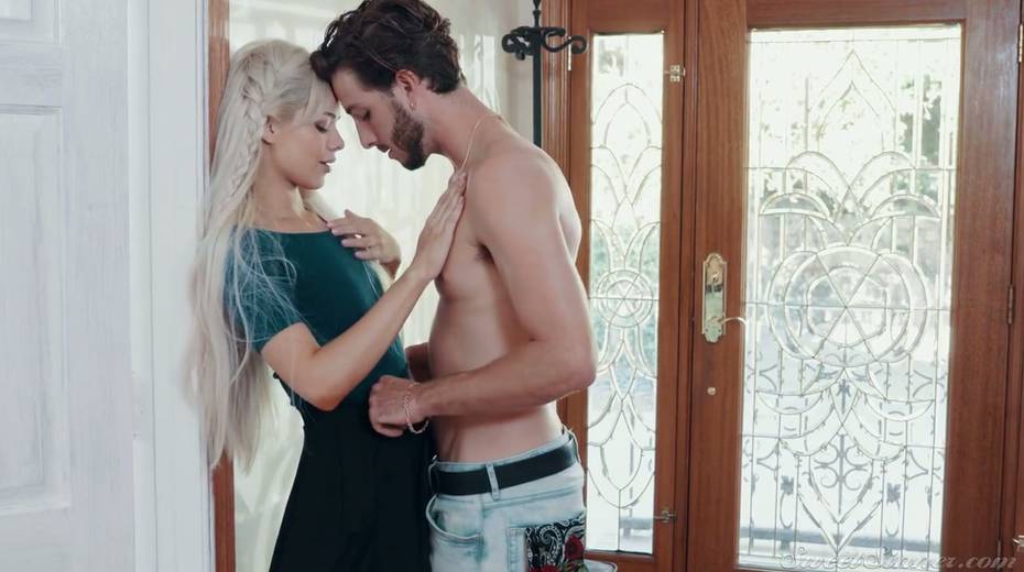 Cute petite blonde Elsa Jean hops on hard and big hose and gives her head - 5. pic