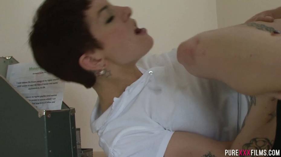 Student with tramp stamp Miss Trixx gets her muff doggy fucked - 14. pic