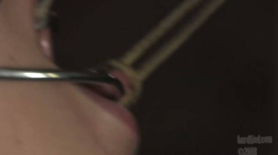 Four eyed red head is tied up and throated by one kinky dude - 5. pic
