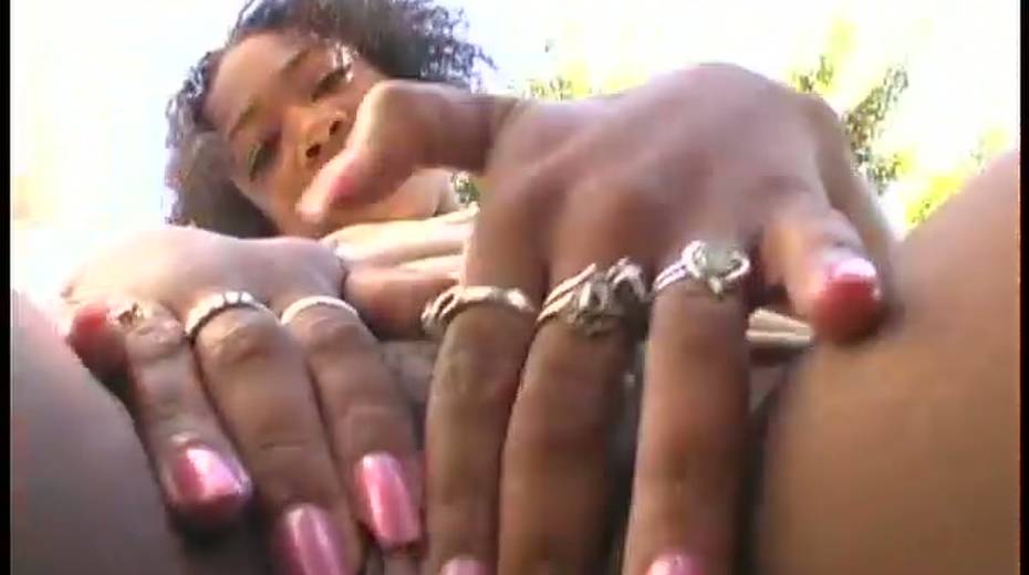 Curly charming and happy black wanker tickles her own pussy outdoors - 7. pic