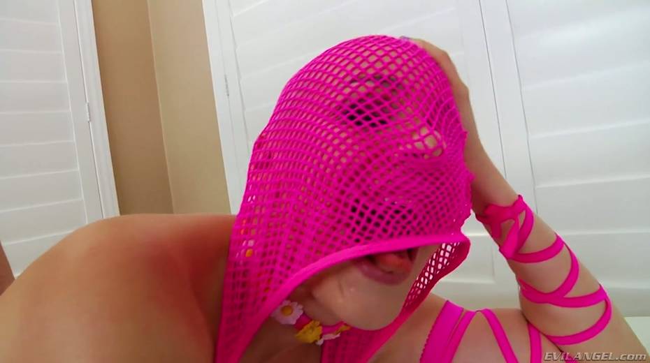 Delicious red head in pink fishnets Riley Nixon takes a dick in her butt hole - 7. pic