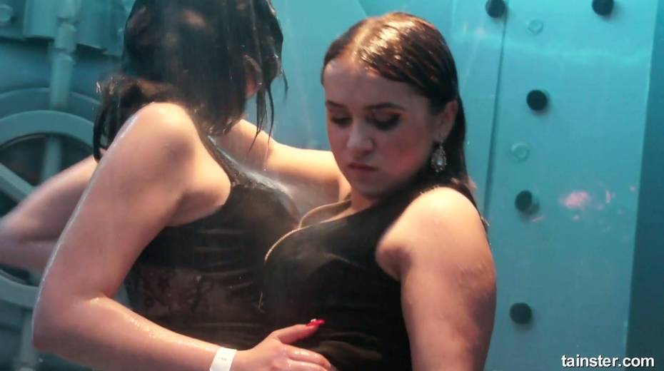 Two slutty chicks feel up each other and dance under the shower in one night club - 20. pic