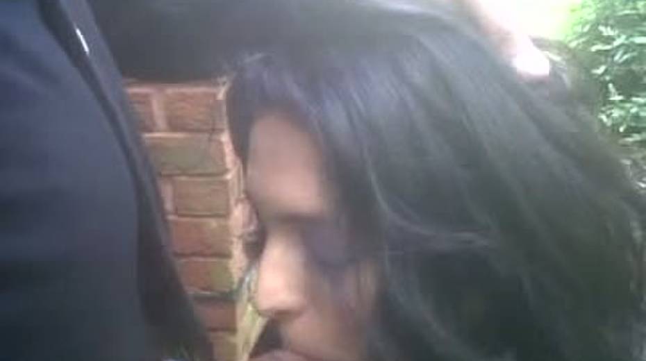 Cute Indian babe sucking cock in the back yard - 4. pic