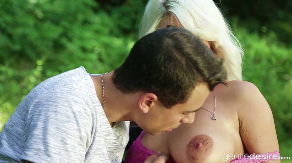Busty petite blonde Nicky Lex is making love with her BF in the garden - 4. pic