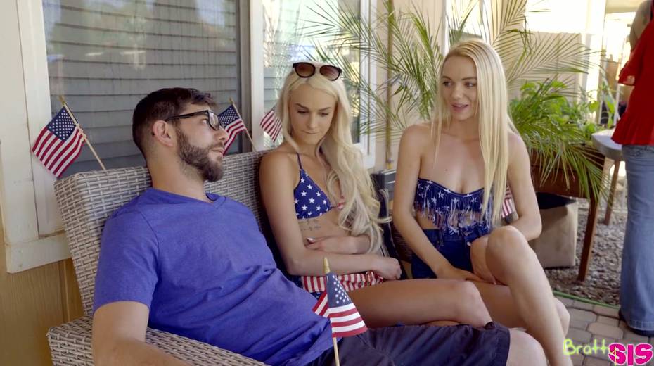 Two playful blond teens gives a blowjob and fuck elder step brother - 2. pic
