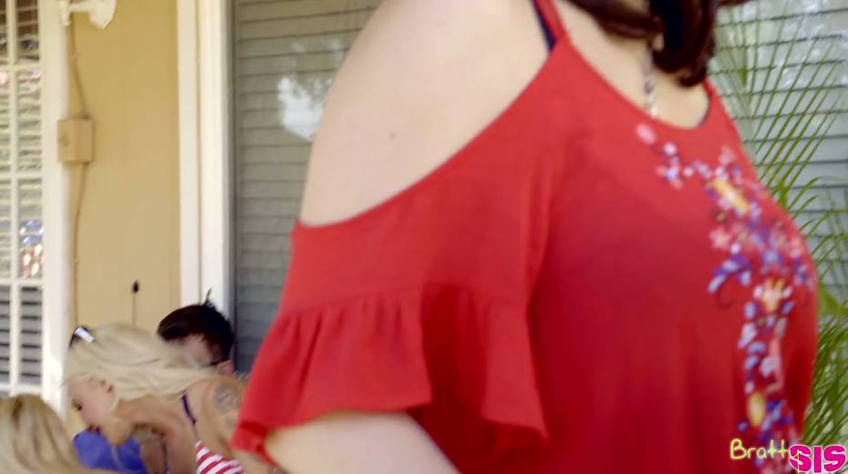 Two playful blond teens gives a blowjob and fuck elder step brother - 4. pic