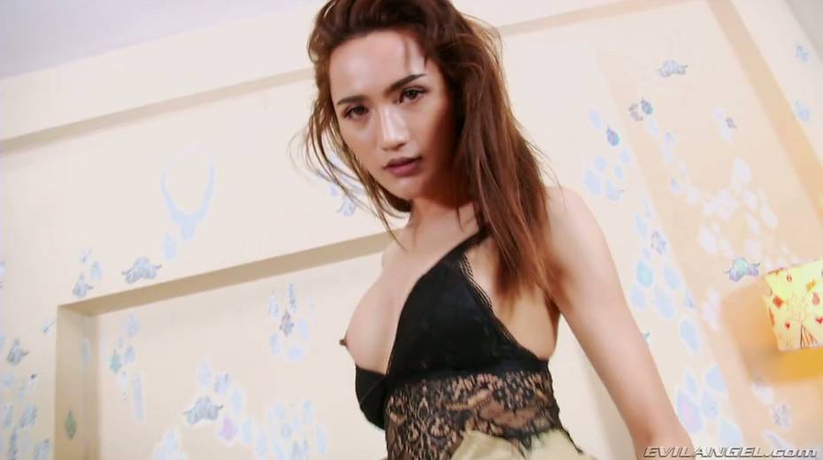 Exotic Thai shemale shows stretched butt hole and plays with hard dick - 9. pic