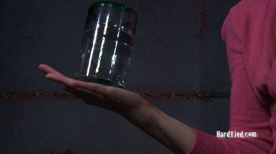 Pervert is conducting experiments with glass of water and tied up nasty gal - 5. pic