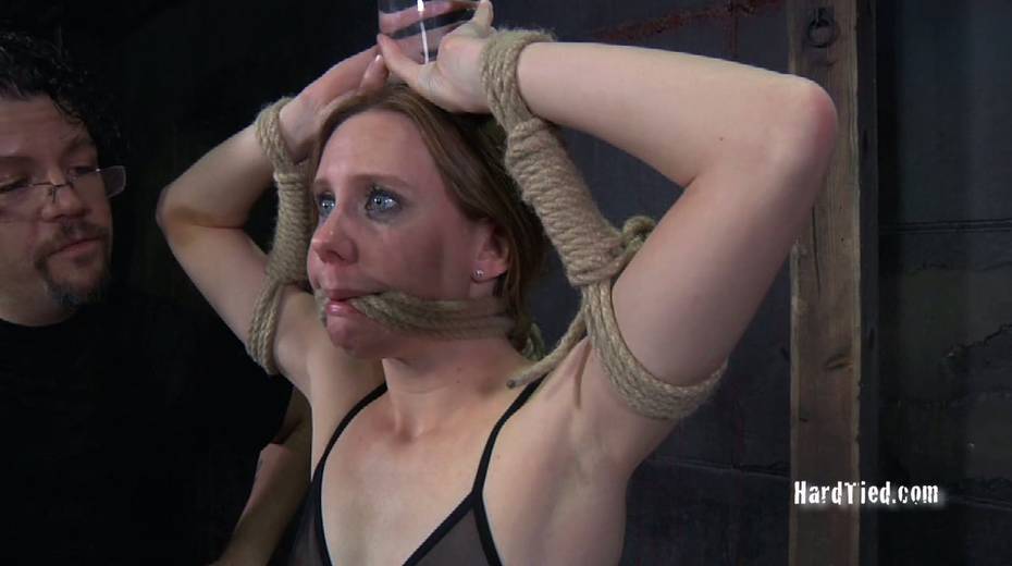 Pervert is conducting experiments with glass of water and tied up nasty gal - 15. pic