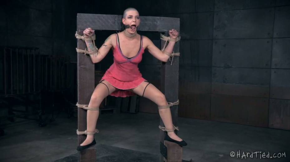 Restrained bald headed gal is punished in the torture room - 5. pic