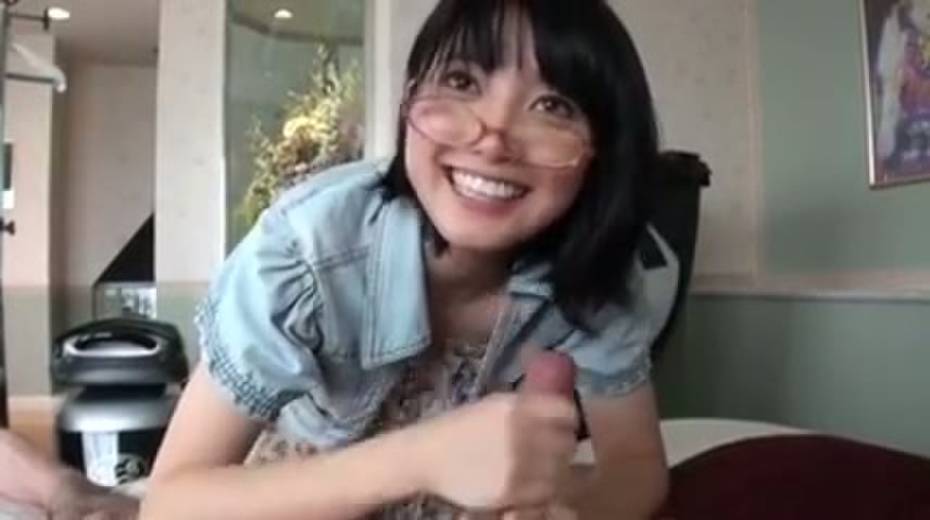 Shameless Asia girlie in  glasses deep throats white dick of her next door guy - 8. pic