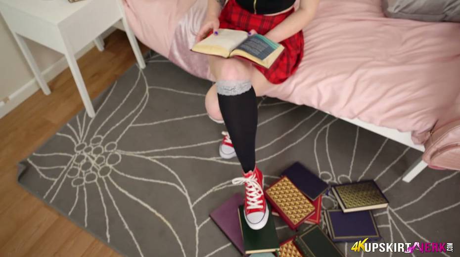 Curly red haired chick teases with her yummy pussy upskirt - 2. pic